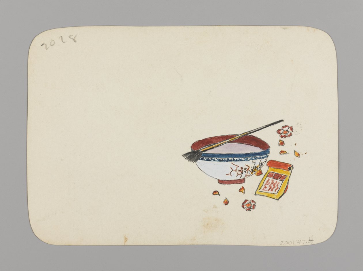 Malingsskål og pensel (verso), ca. 1880 (wc og svart blekk på veldig tynt kartong) av Christopher Grant La Farge