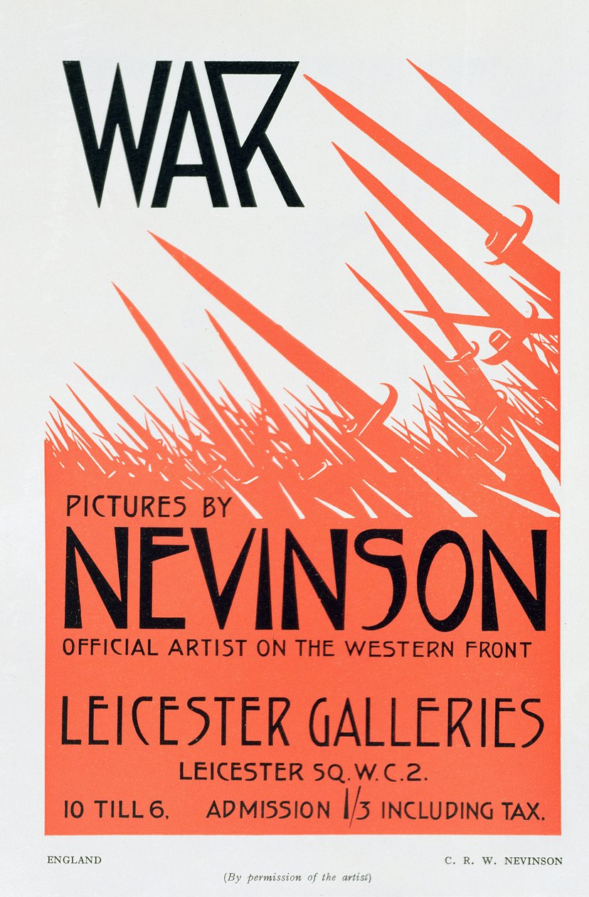 War Pictures av Nevinson, Official Artist on the Western Front, plakat for en utstilling av Christopher Richard Wynne Nevinson