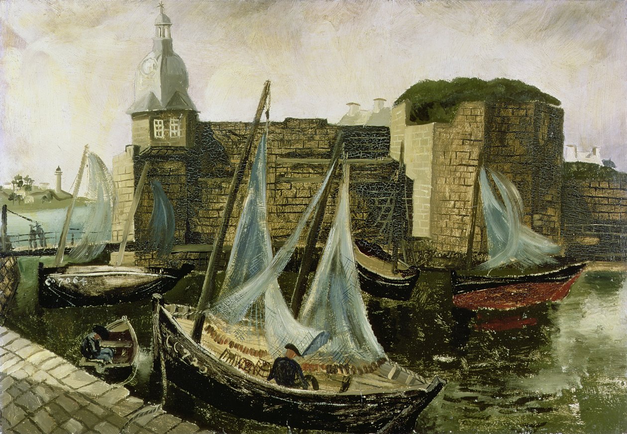 La Ville-Close, Concarneau, Bretagne, 1930 (olje på kvernbrett) av Christopher Wood