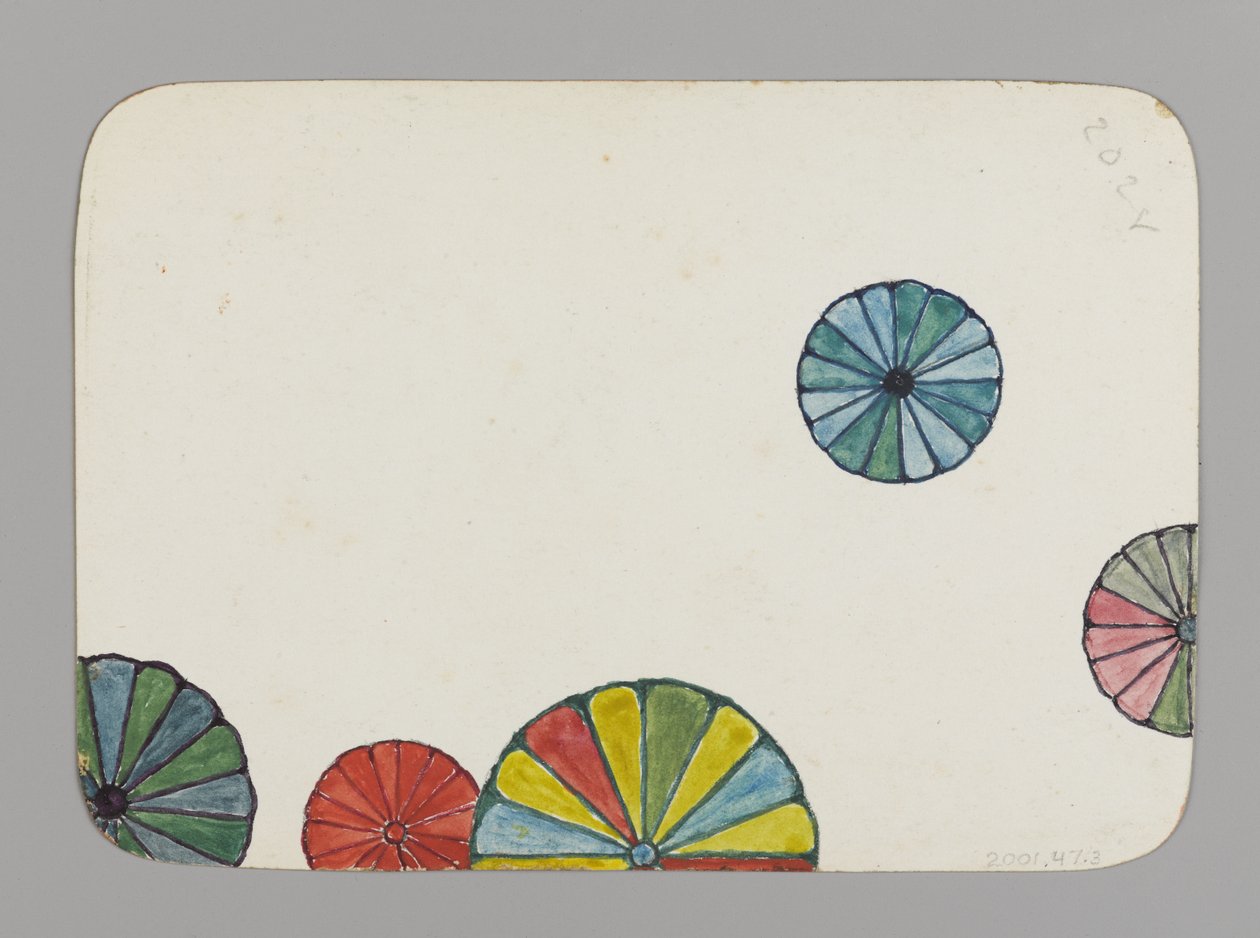 Lite kort dekorert med stiliserte krysantemum (verso), ca. 1880 (wc, svart blekk og metallisk maling på veldig tynt kartong) av Christopher Grant La Farge