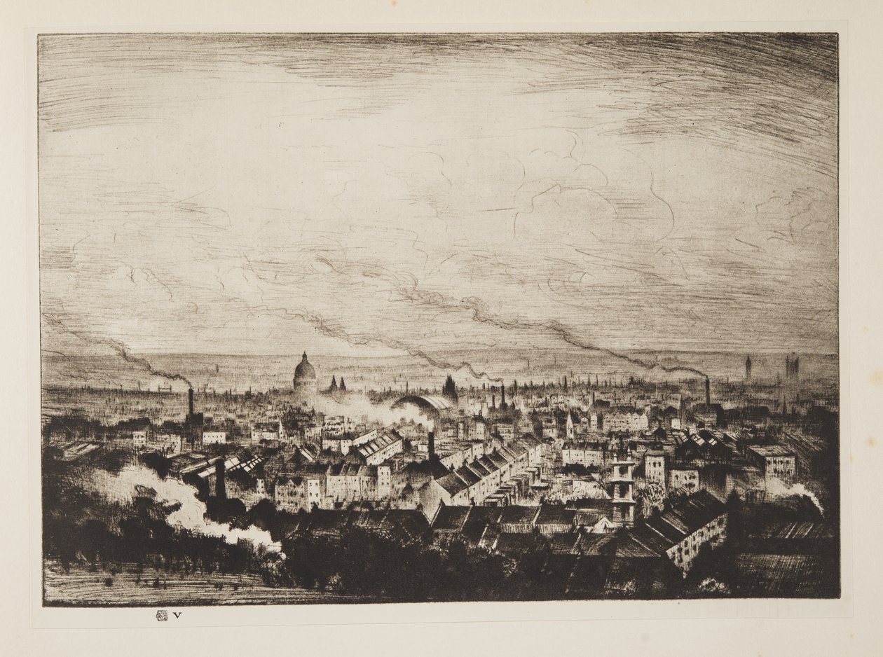 London fra Parliament Hill, pub.1923 (radering) av Christopher Richard Wynne Nevinson