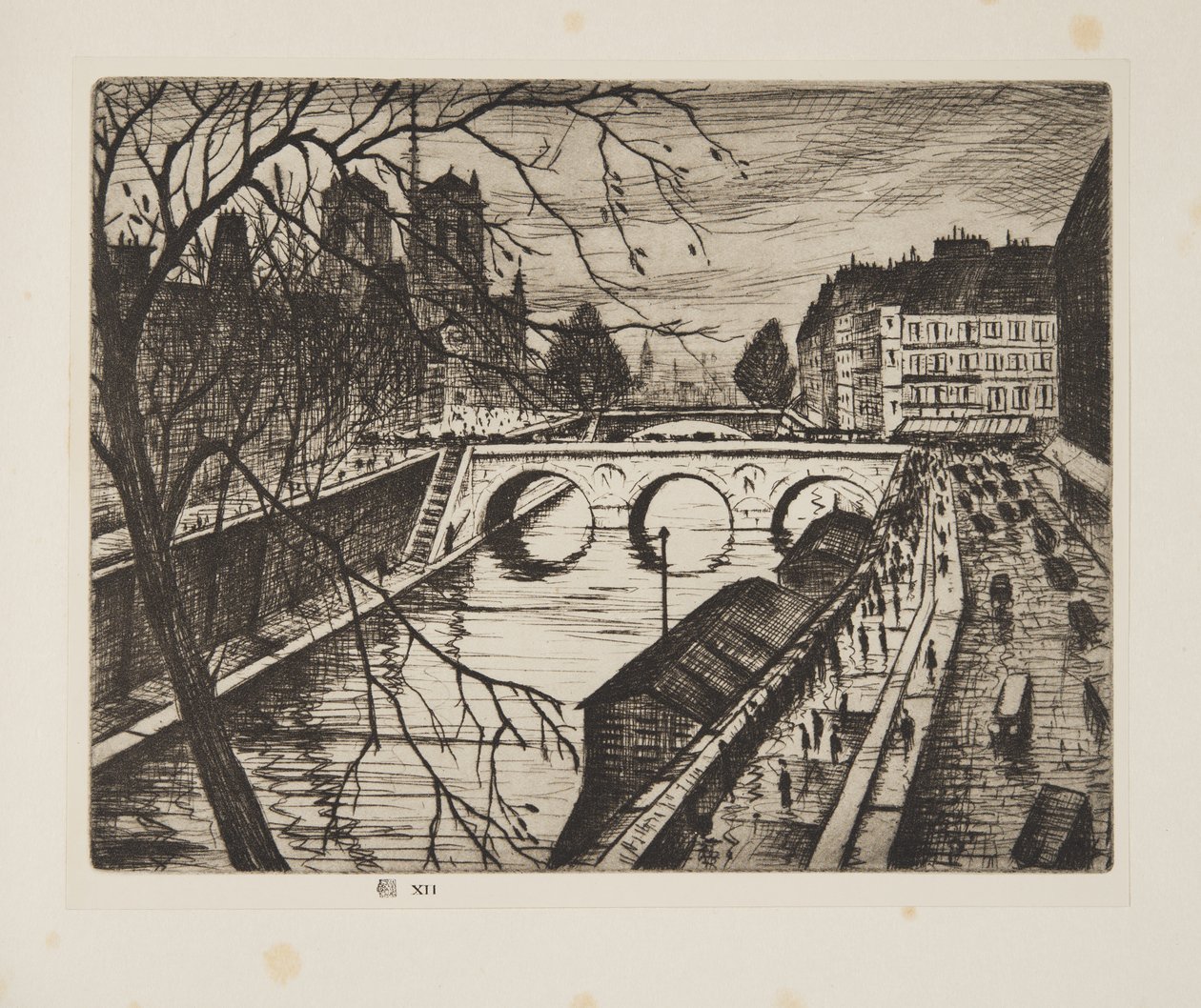 Notre Dame, The Quays of Paris, pub.1931 (radering) av Christopher Richard Wynne Nevinson