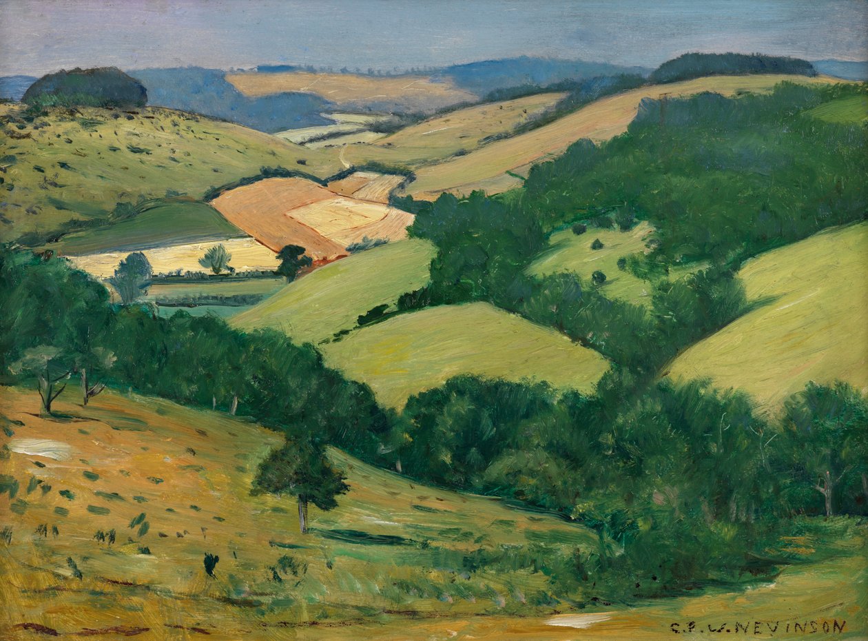Rolling Country (nedturene under Goodwood) (Olje om bord) av Christopher Richard Wynne Nevinson
