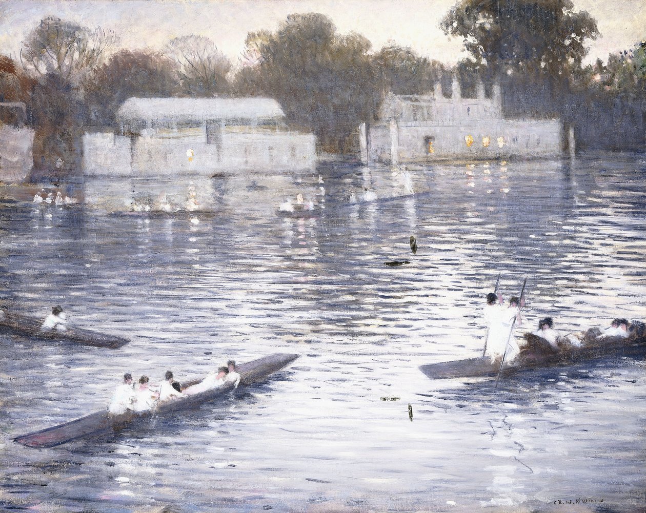 Søndag kveld, Punts on the Thames i Henley, 1924 av Christopher Richard Wynne Nevinson