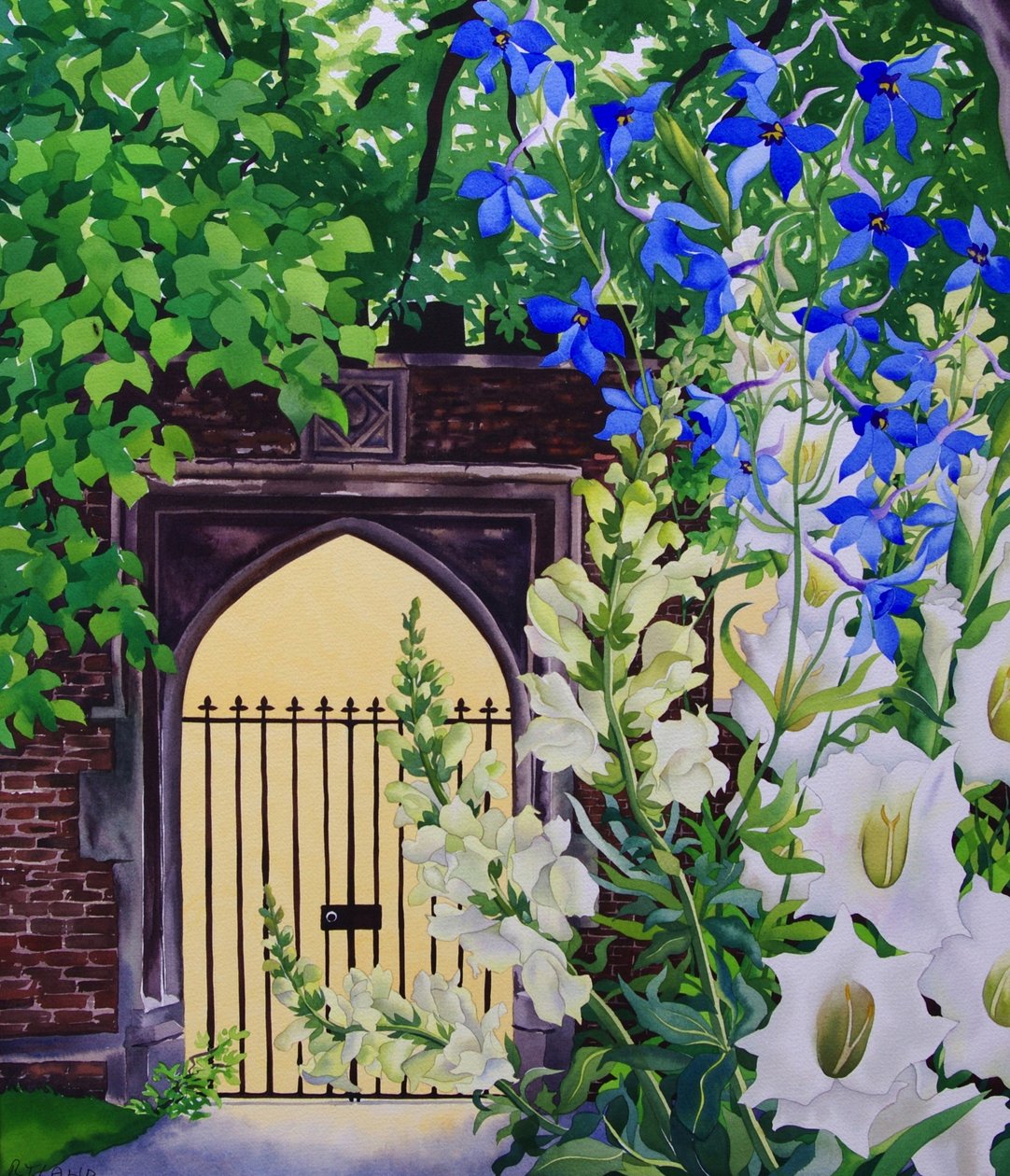 Blomster ved en solbelyst port, 2008 (wc på papir) av Christopher Ryland