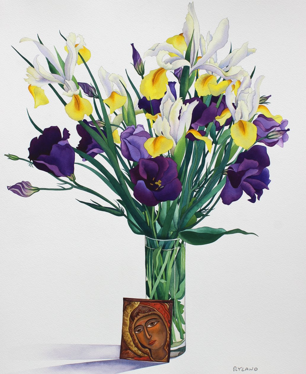 Blomster med ansikt fra et ikon (akvarell på papir) av Christopher Ryland