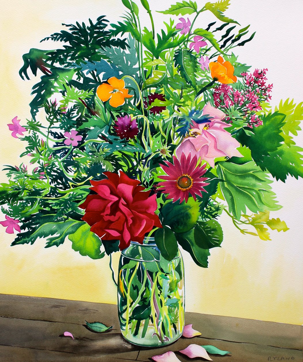 Hageblomster (akvarell på papir) av Christopher Ryland