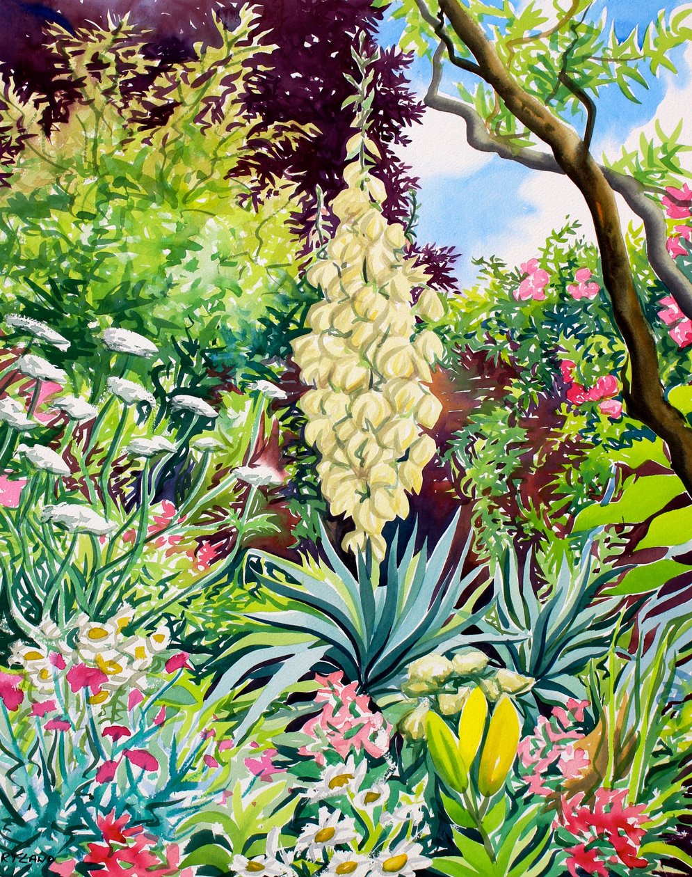 Hage med blomstrende Yucca (akvarell på papir) av Christopher Ryland