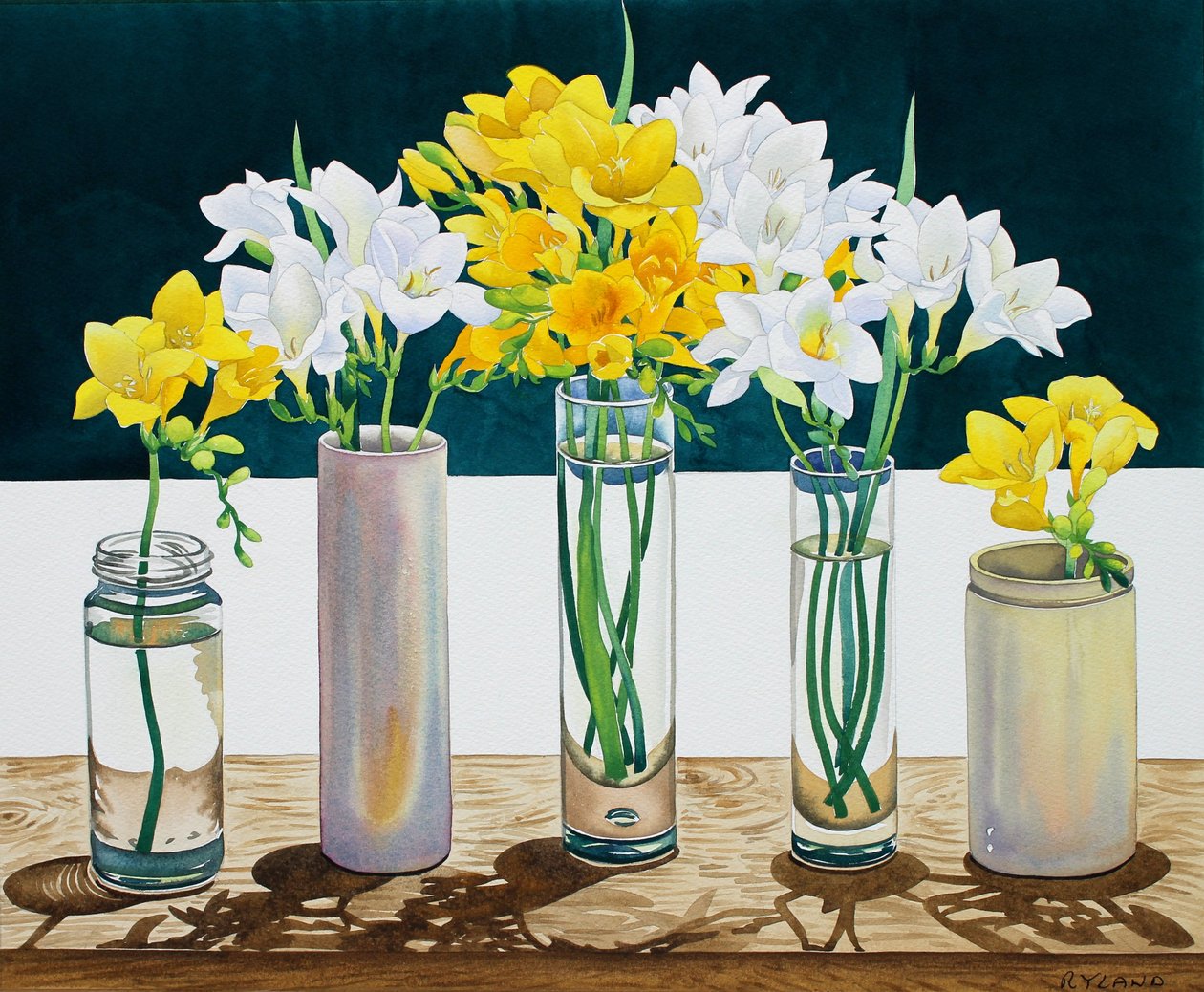 Still Life Freesias (akvarell på papir) av Christopher Ryland
