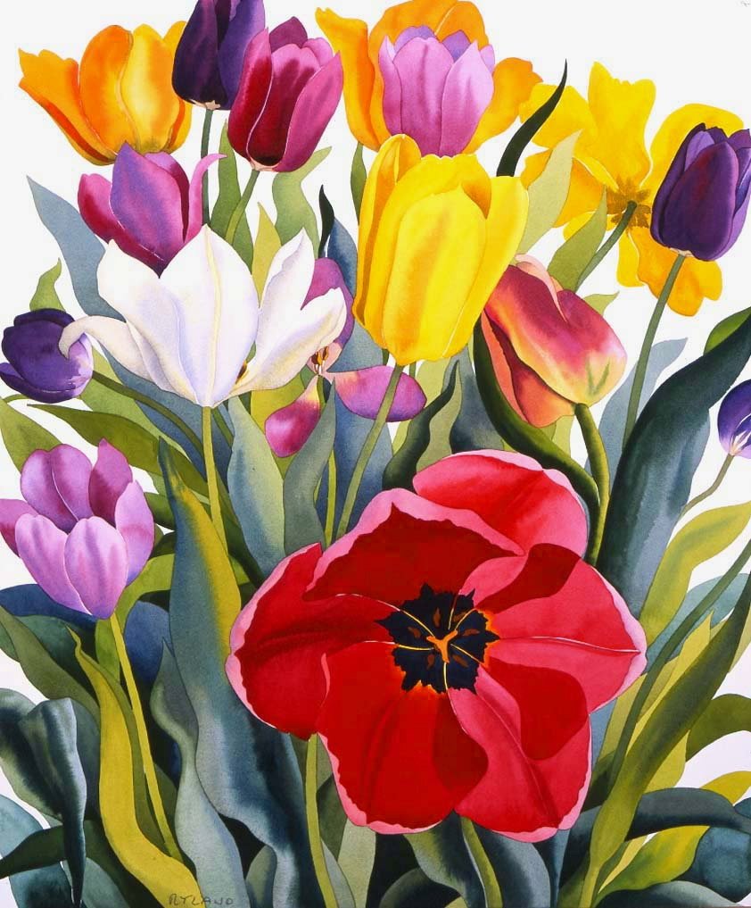 Tulipaner, 2007 (akvarell på papir) av Christopher Ryland