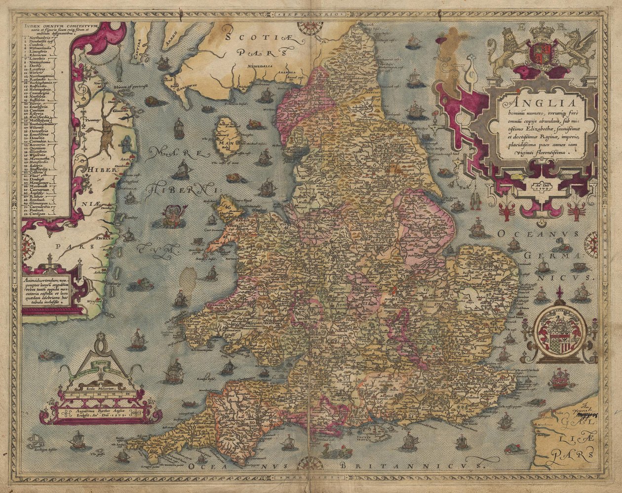 Anglia: England og Wales, 1579 av Christopher Saxton