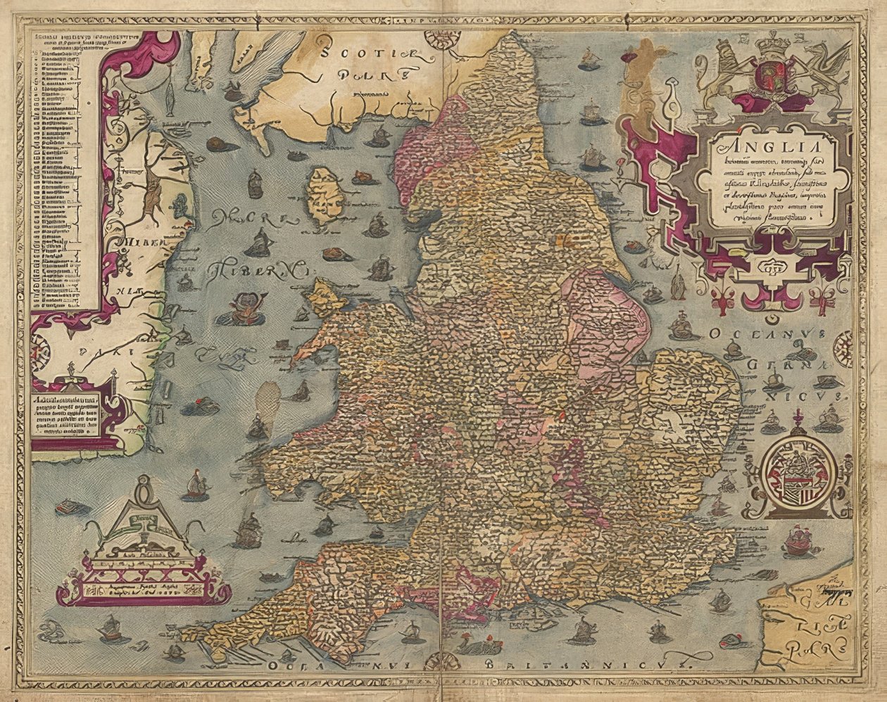 Anglia: England og Wales. 1579 av Christopher Saxton