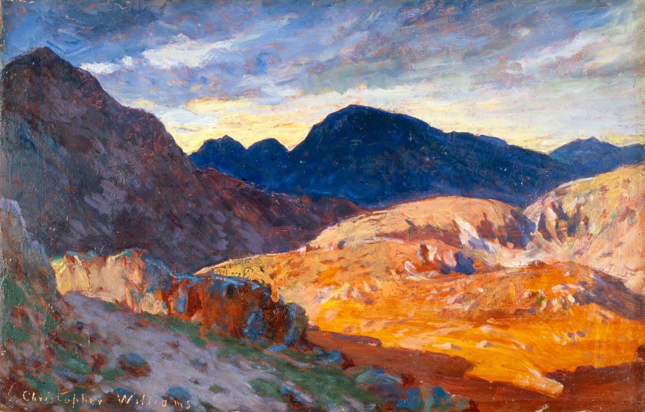'Solnedgang i de walisiske åsene', 1893-1934 av Christopher Williams