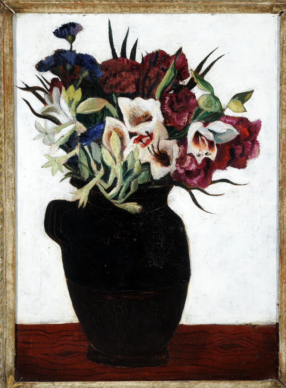 Blomster i en svart kanne (olje på lerret) av Christopher Wood