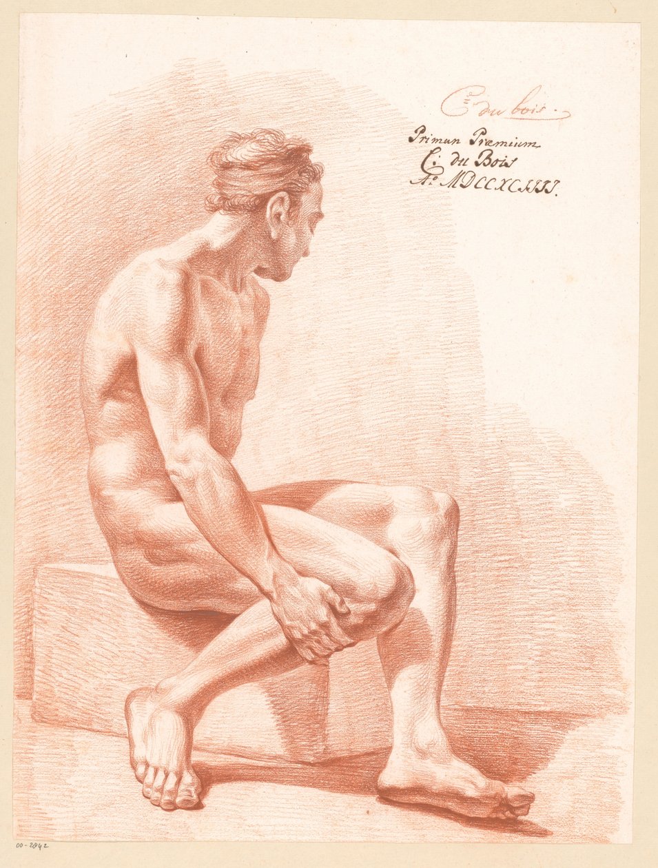 Sittende mann naken, sett fra siden (1. premie 1794) av Chrétien Dubois
