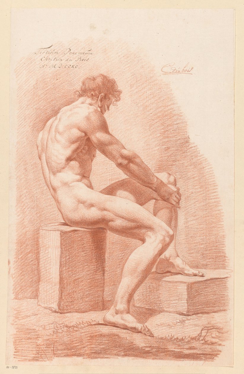 Sittende mann naken, sett fra siden (3. premie 1790) av Chrétien Dubois