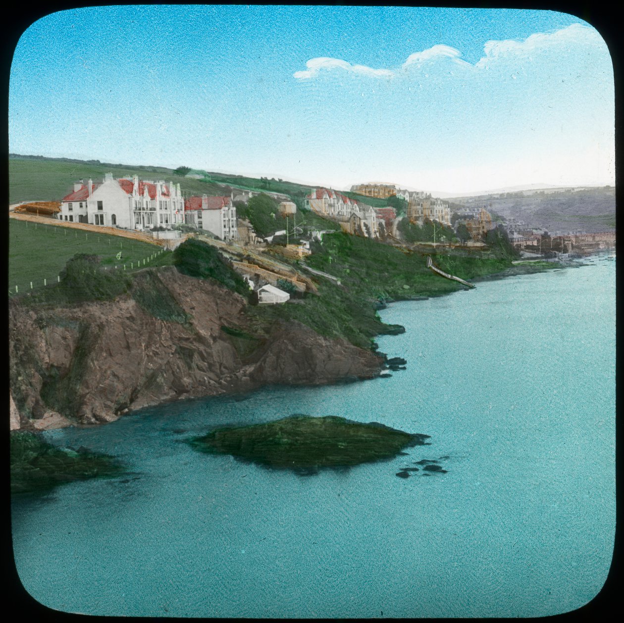 Fowey fra slottet, Cornwall, sent på 1800- eller begynnelsen av 1900-tallet av Church Army Lantern Department