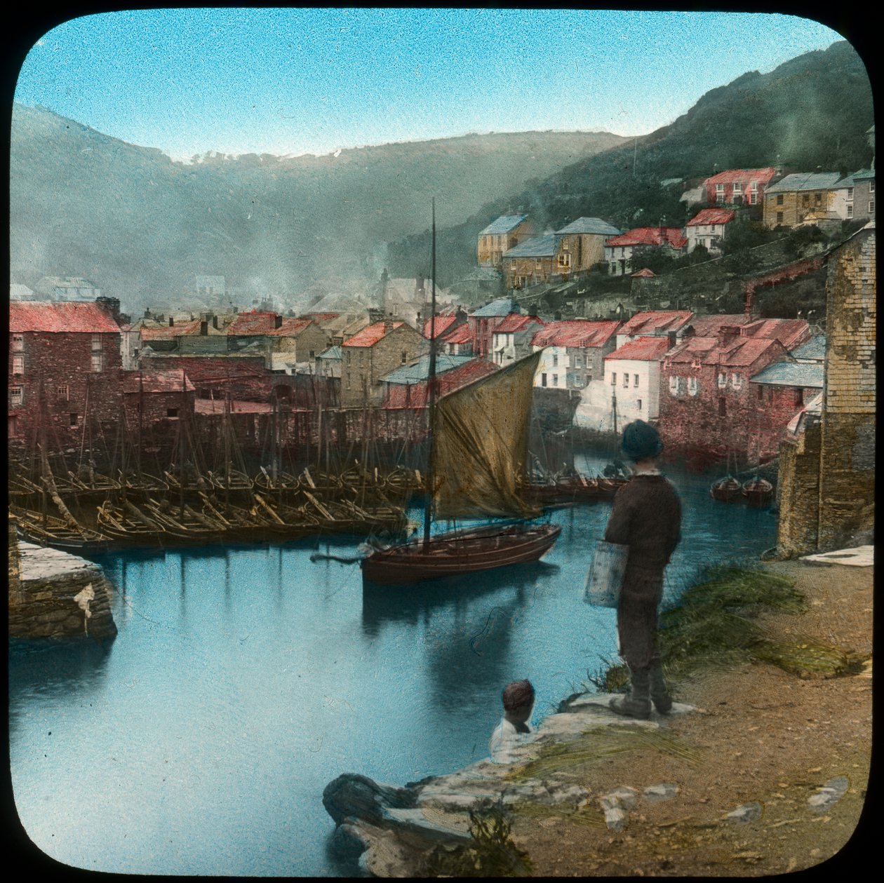 Polperro, Cornwall, slutten av 1800- eller begynnelsen av 1900-tallet. av Church Army Lantern Department