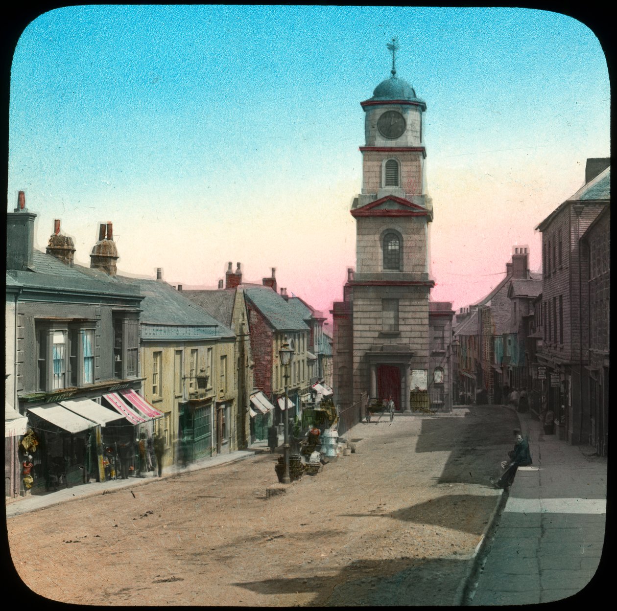 Rådhus og Market Street, Penryn, Cornwall, slutten av 1800- eller begynnelsen av 1900-tallet av Church Army Lantern Department