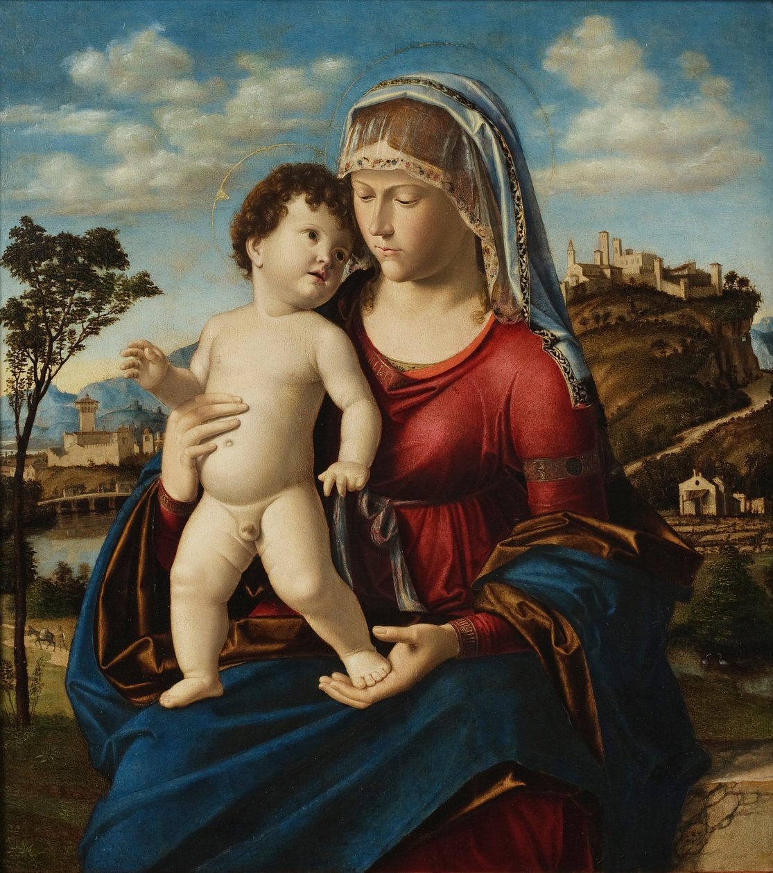Madonna og barn i et landskap av Cima da Conegliano