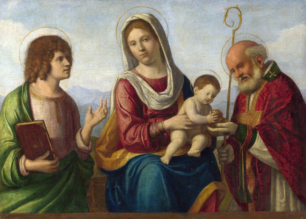 Madonna og barn mellom de hellige Johannes evangelisten og Nicholas av Bari av Cima da Conegliano