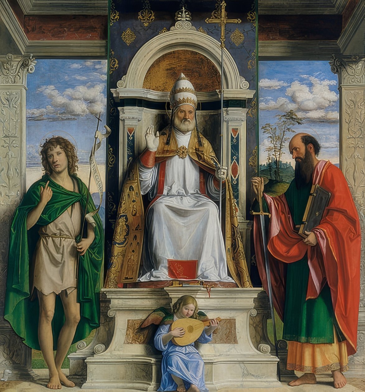 Simon Peter, døperen Johannes og Paulus av Tarsus. 1400-tallet av Cima da Conegliano