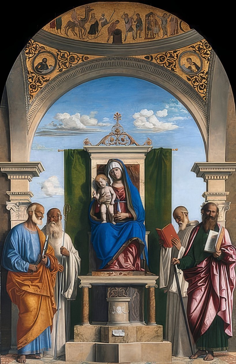 Mary tronet sammen med barnet. 1495/97 av Cima da Conegliano