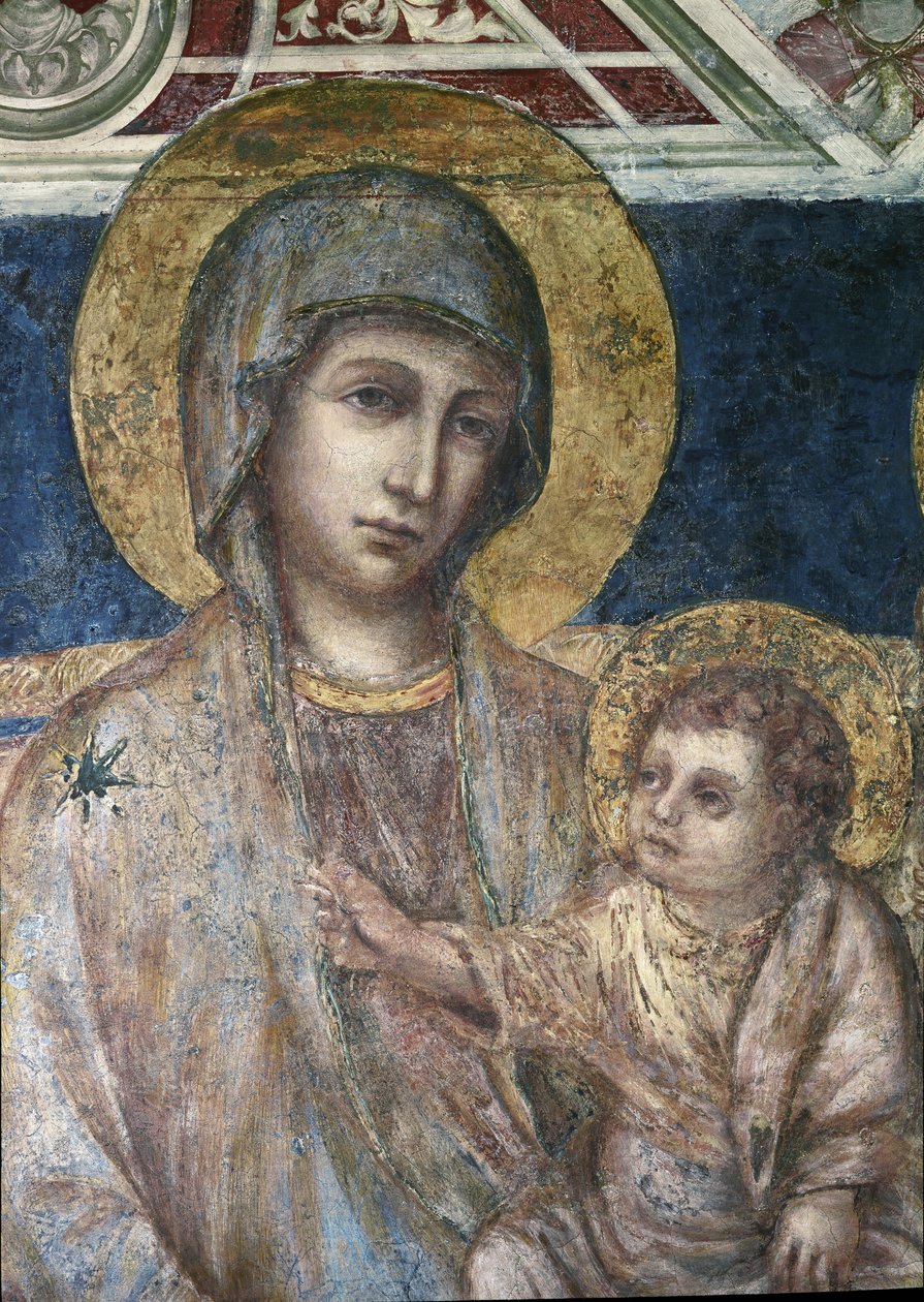 Maesta - detalj av jomfru- og barnefreskomaleri av Cimabue (Cenni di Pepo) (ca. 1272-1302) 1278-1280 Dim 320x340 cm Assisi, Basilica of San Francesco, Nedre kirke av Cimabue