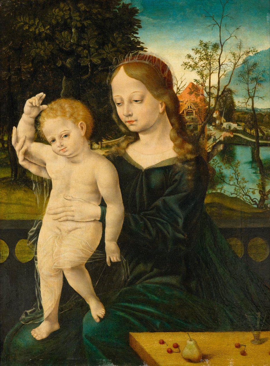 Madonna og barn foran et elvelandskap av Bernard van Orley