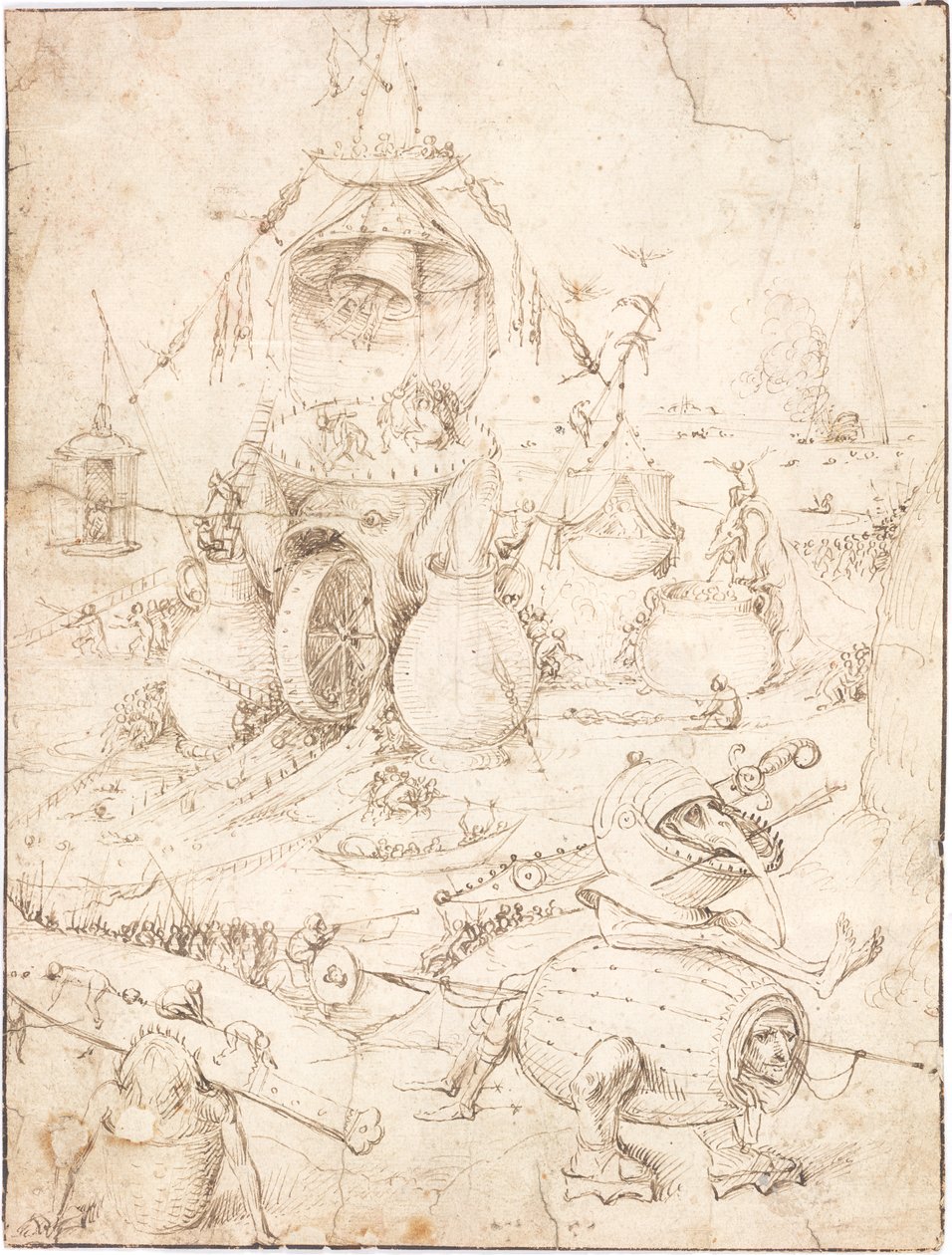 En helvete med et fiskemonster med et hjul i munnen av Follower of Hieronymus Bosch