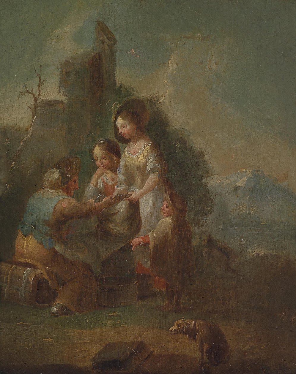 Barn i klassen utendørs av Circle of Johann Georg Platzer
