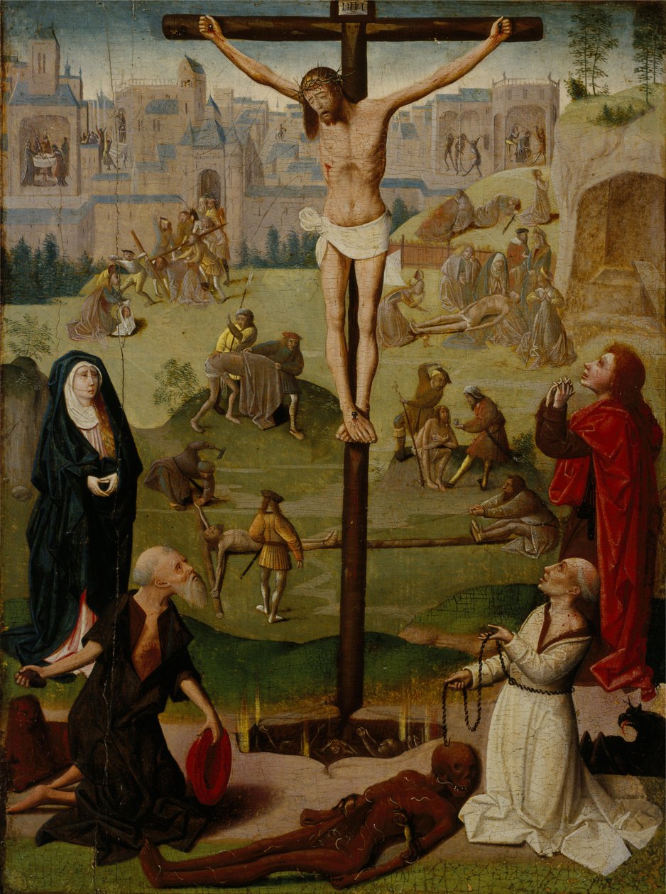 Korsfestelsen med St. Hieronymus og St. Dominic og scener fra lidenskapen av Circle of Geertgen tot Sint Jans