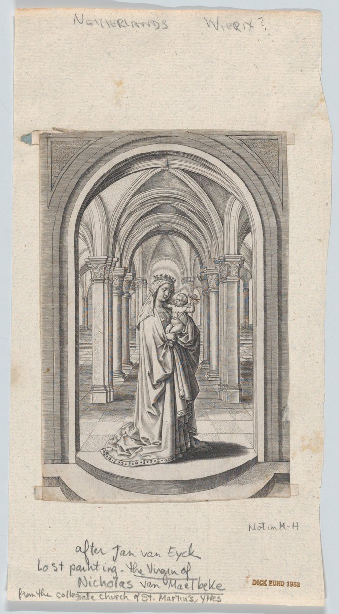 Jomfru og barn i en kirke, også kjent som Van Maelbeke Virgin, 1575-1585. av Circle of the Brothers Wierix.