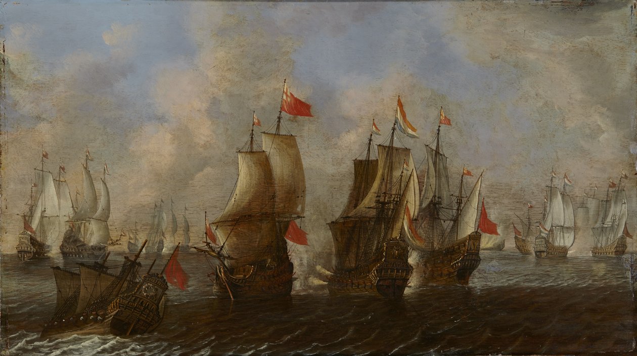 Sjøkamp mellom engelske og nederlandske skip av Claes Claesz. Wou