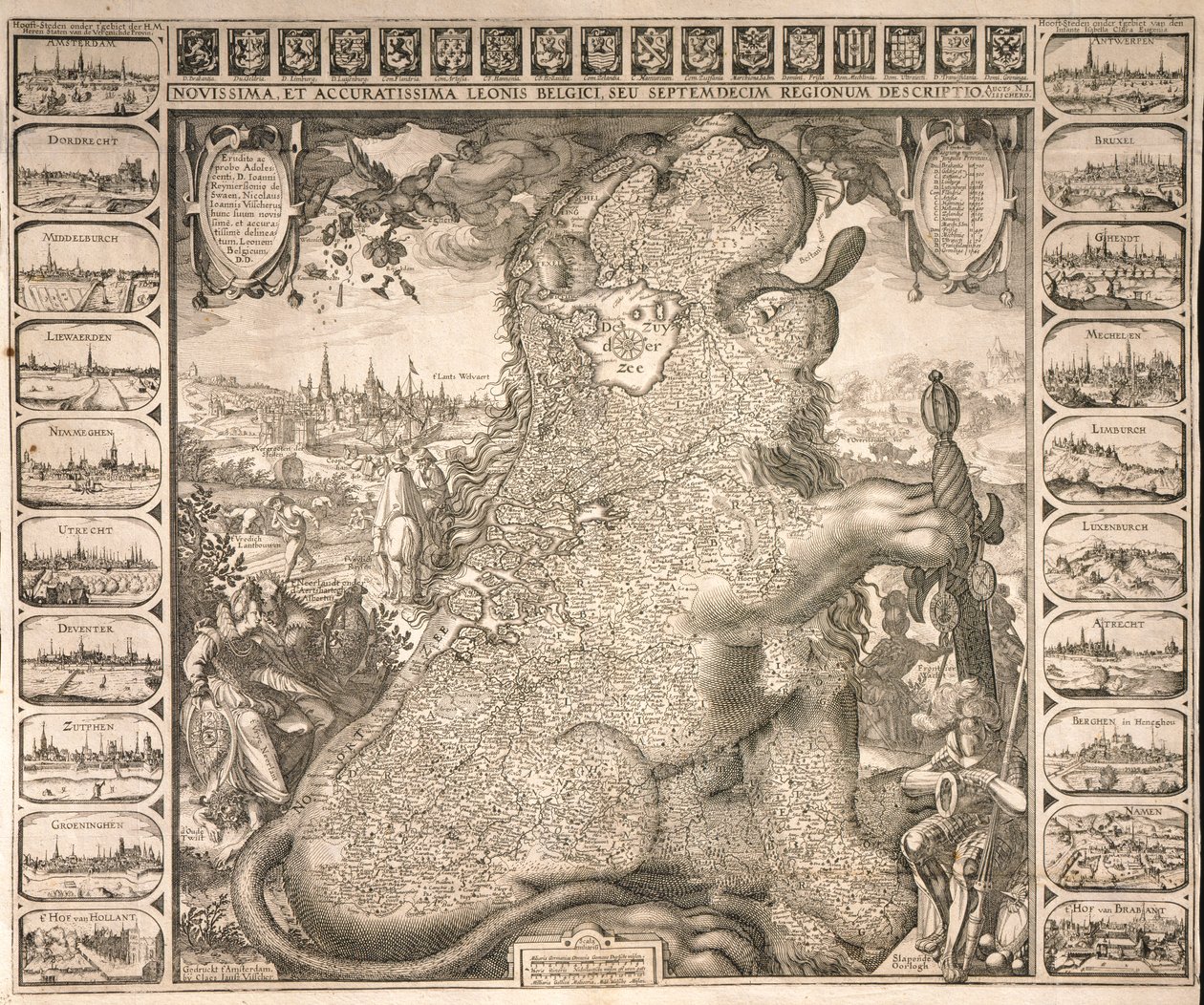 De sytten regionene til den belgiske løven, ca. 1583 av Claes Jansz Visscher