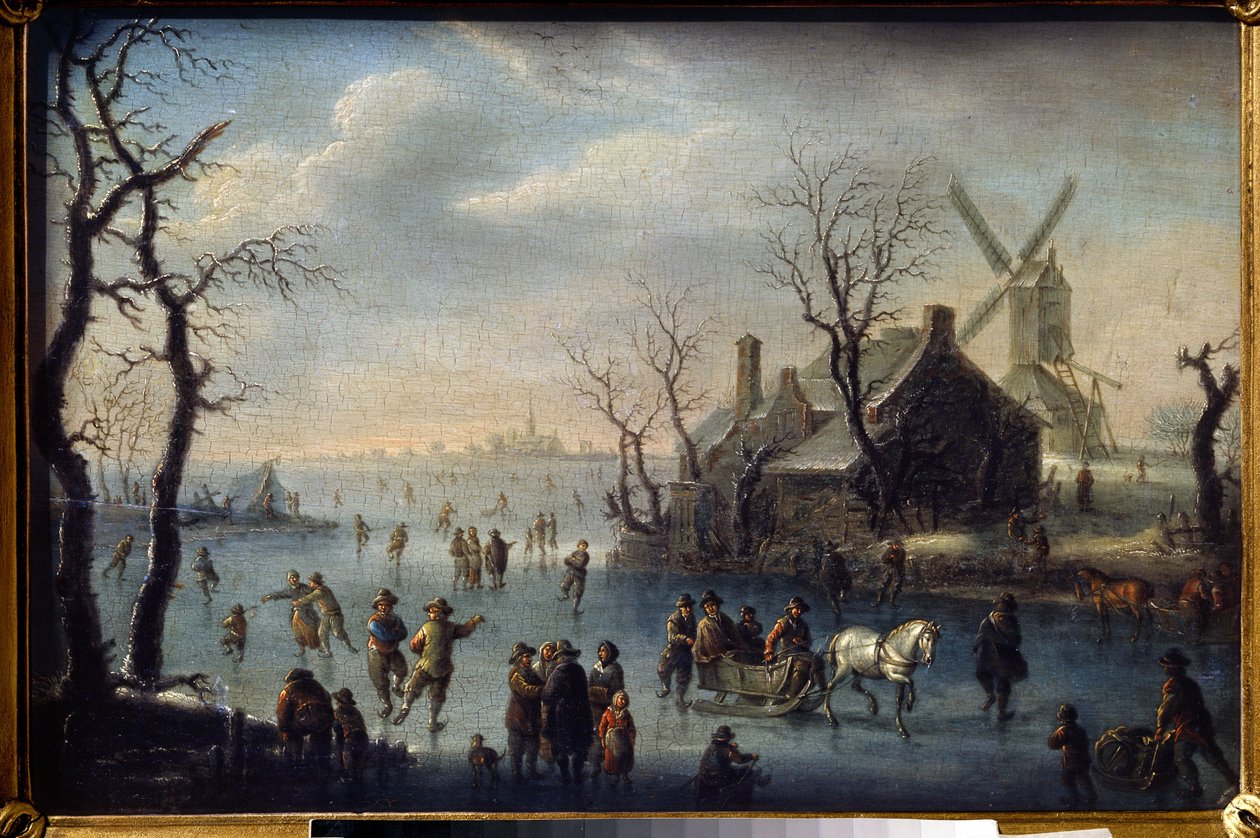 Skatere (skøyteløpere). Maleri av Claes Molenaer (Claes av Claes  Molenaer