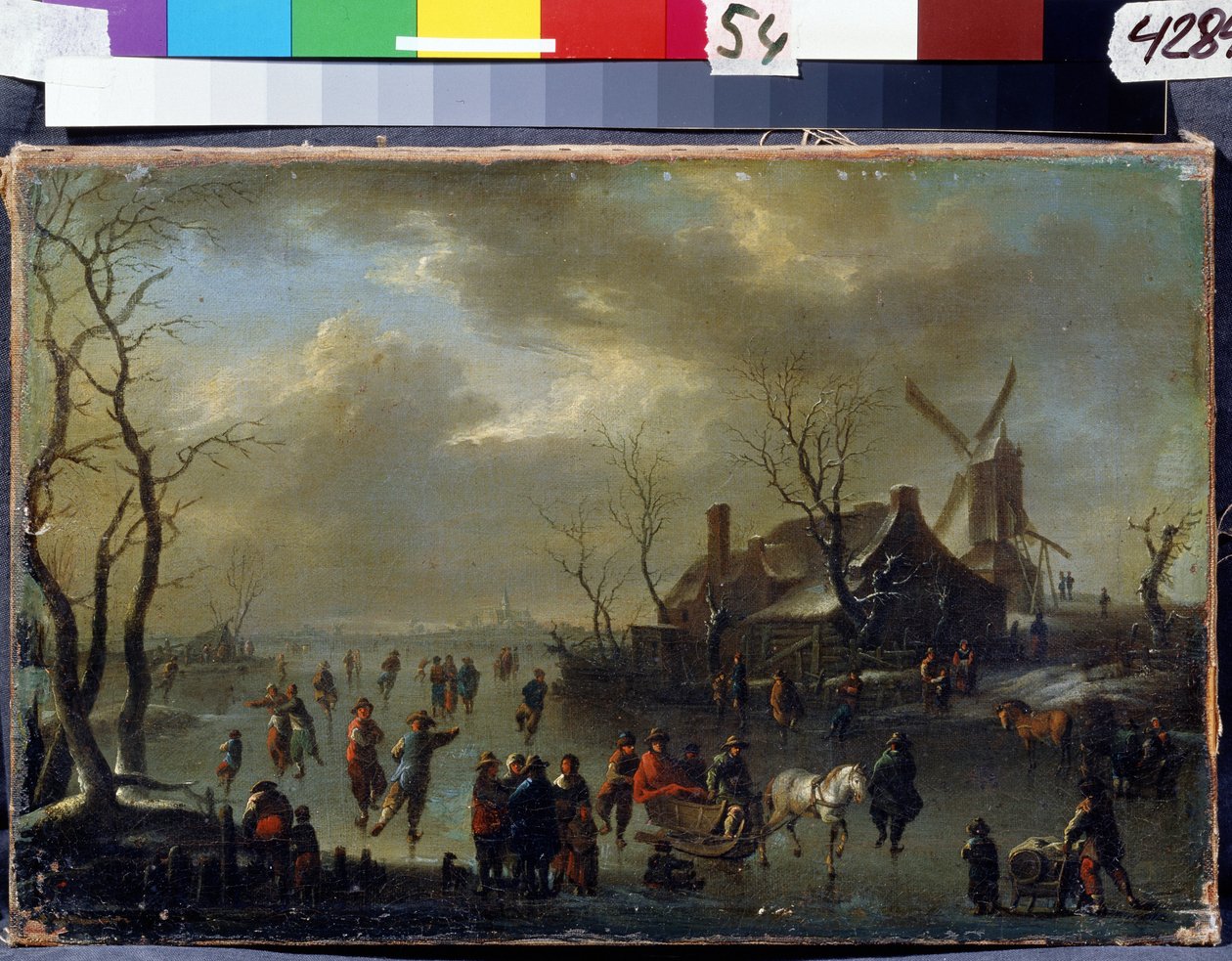 Vinterlandskap. Maleri av Claes Molenaer (Klaes Molenaer, ca 1630-1676). Olje på tre. Nederlandsk kunst, barokkstil. State Museum Arkhangelskoye Estate, Moskva av Claes  Molenaer