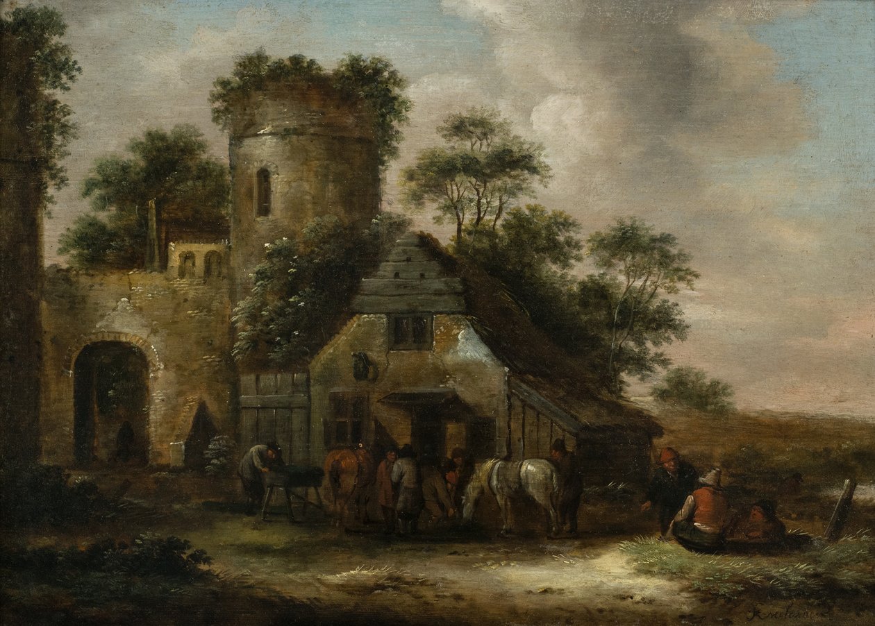 Figurer utenfor et vertshus ved bymurene om sommeren av Claes (1630 76) Molenaer