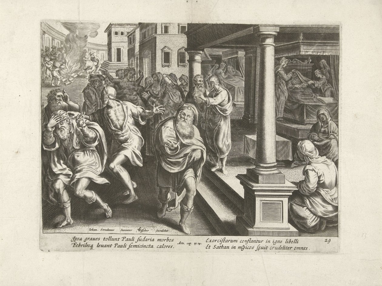Paulus driver ut demonene i Efesos Apostlenes gjerninger (serietittel) Acta Apostolorum (serietittel) av Claes Jansz. Visscher (II) (workshop of)