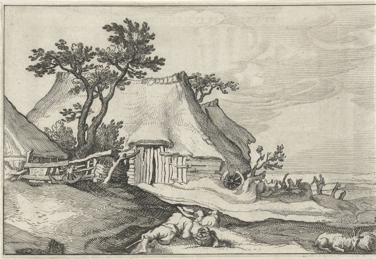 Gård og gjeter med sau og geit Landskap med gårder (serietittel) av Claes Jansz. Visscher (II)