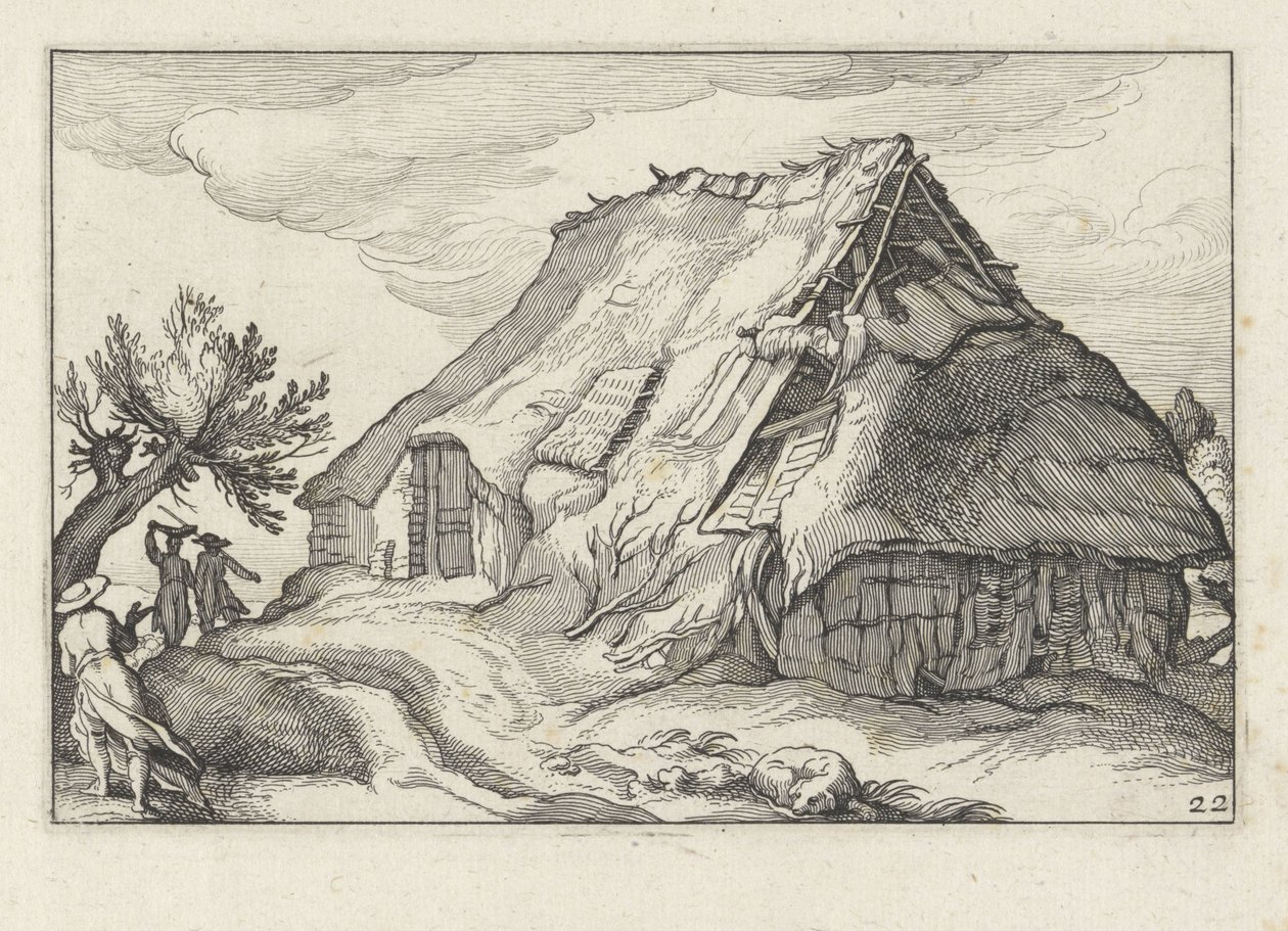 Gård med kollapset stråtak Landskap med gårder (serietittel) av Claes Jansz. Visscher (II)