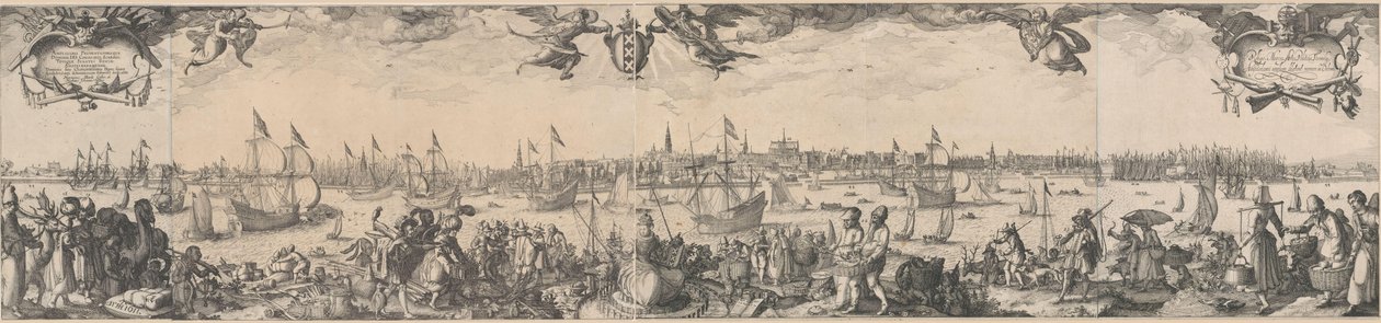 Profil av Amsterdam, sett fra IJ, bestående av to deler av Claes Jansz. Visscher (II)