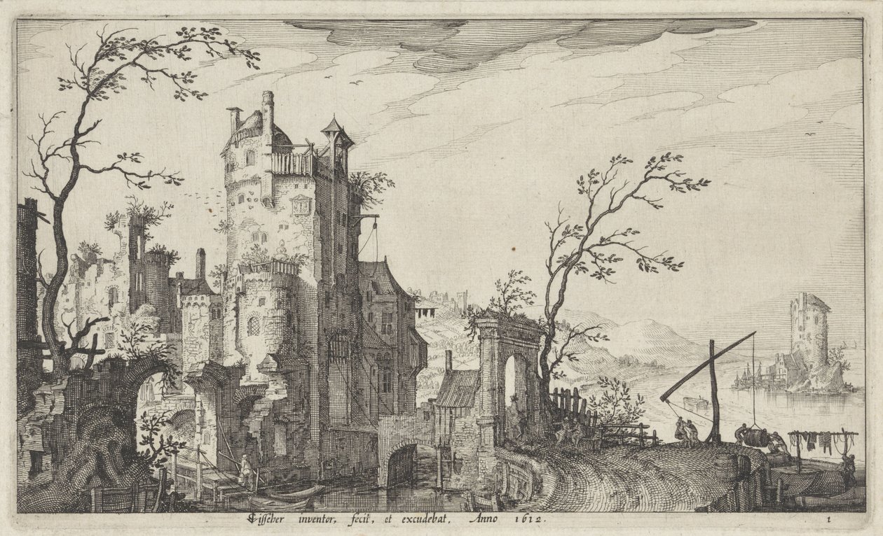 Ruinøs byport på vannet av Claes Jansz. Visscher (II)