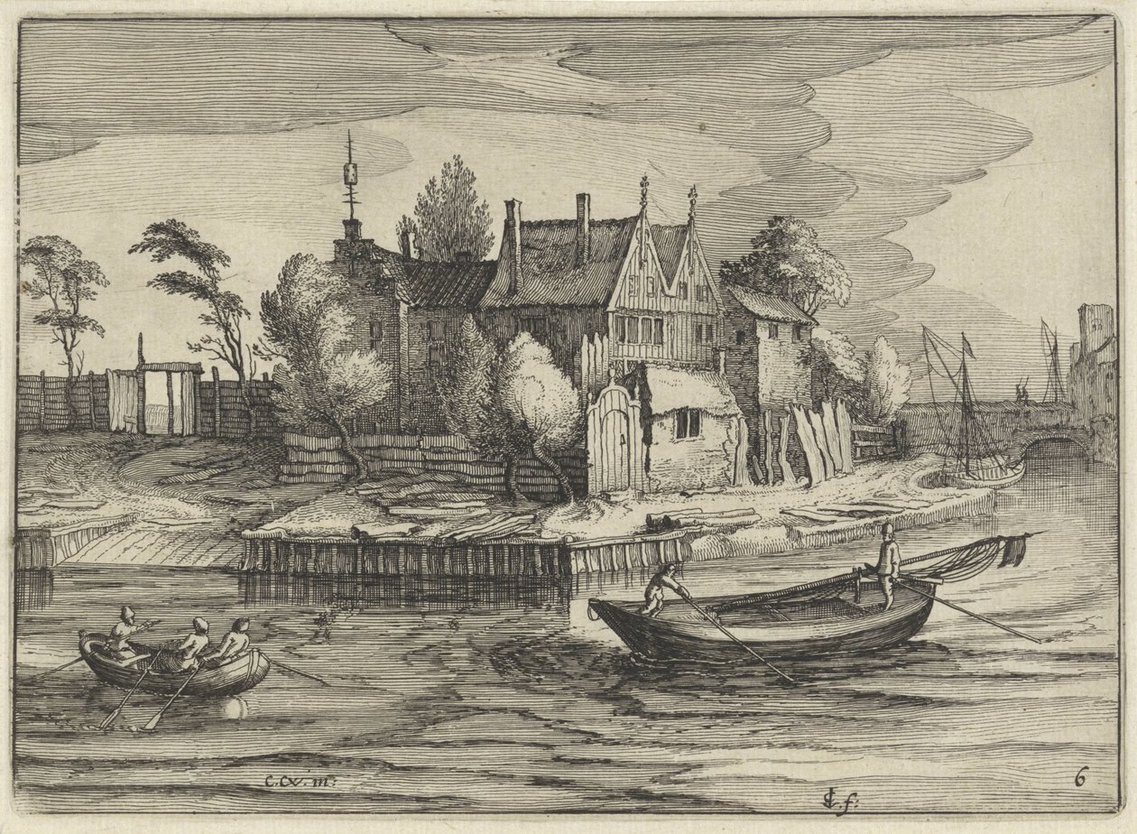 Slupper på en eiendom Hollandske landskap (serietittel) Amaeniores Aliquot Regiunculae (serietittel på objekt) av Claes Jansz. Visscher (II)