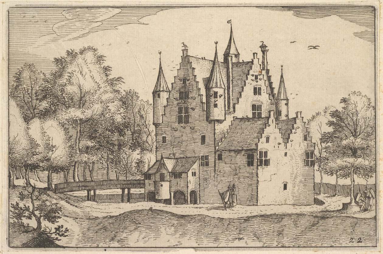 Et slott, plate 22 fra hertugdømmet Brabant, ca. 1610 av Claes Jansz Visscher