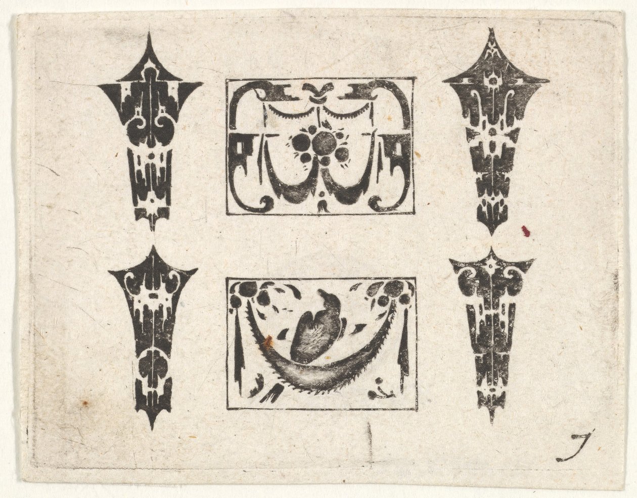 Svarttrykk med to horisontale paneler og fire rammer, ca. 1620. av Claes Jansz Visscher