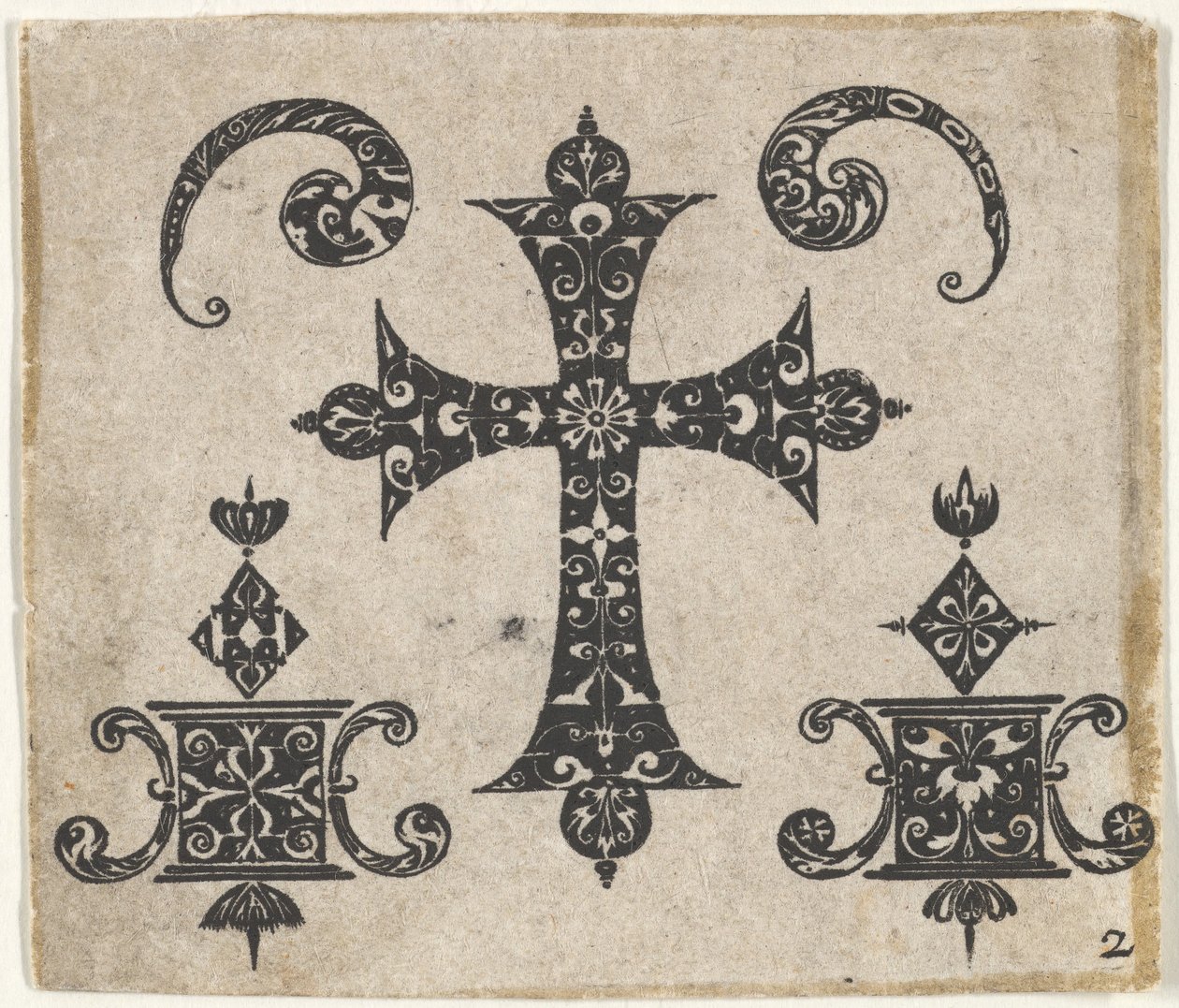 Svarttrykk med latinsk kors og små motiver, ca. 1620. av Claes Jansz Visscher