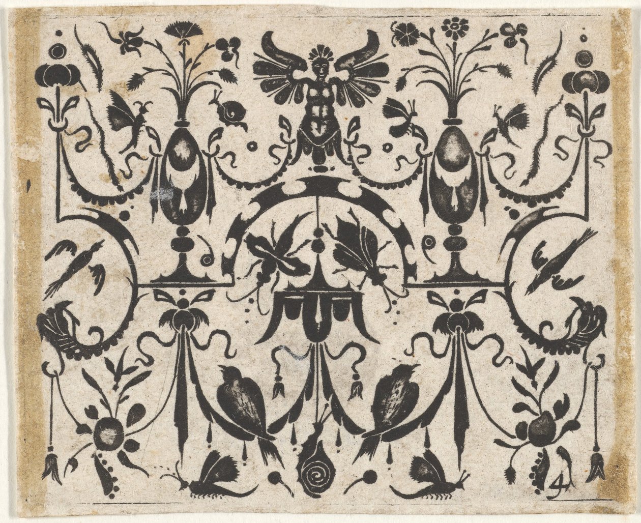Svarttrykk med et symmetrisk grotesk mønster, ca. 1620. av Claes Jansz Visscher