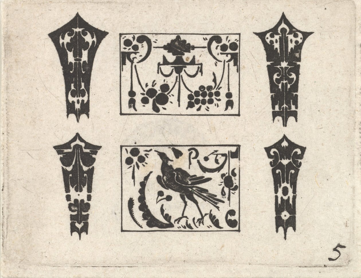 Blackwork-trykk med et symmetrisk Schweifwerk-mønster, ca. 1620. av Claes Jansz Visscher