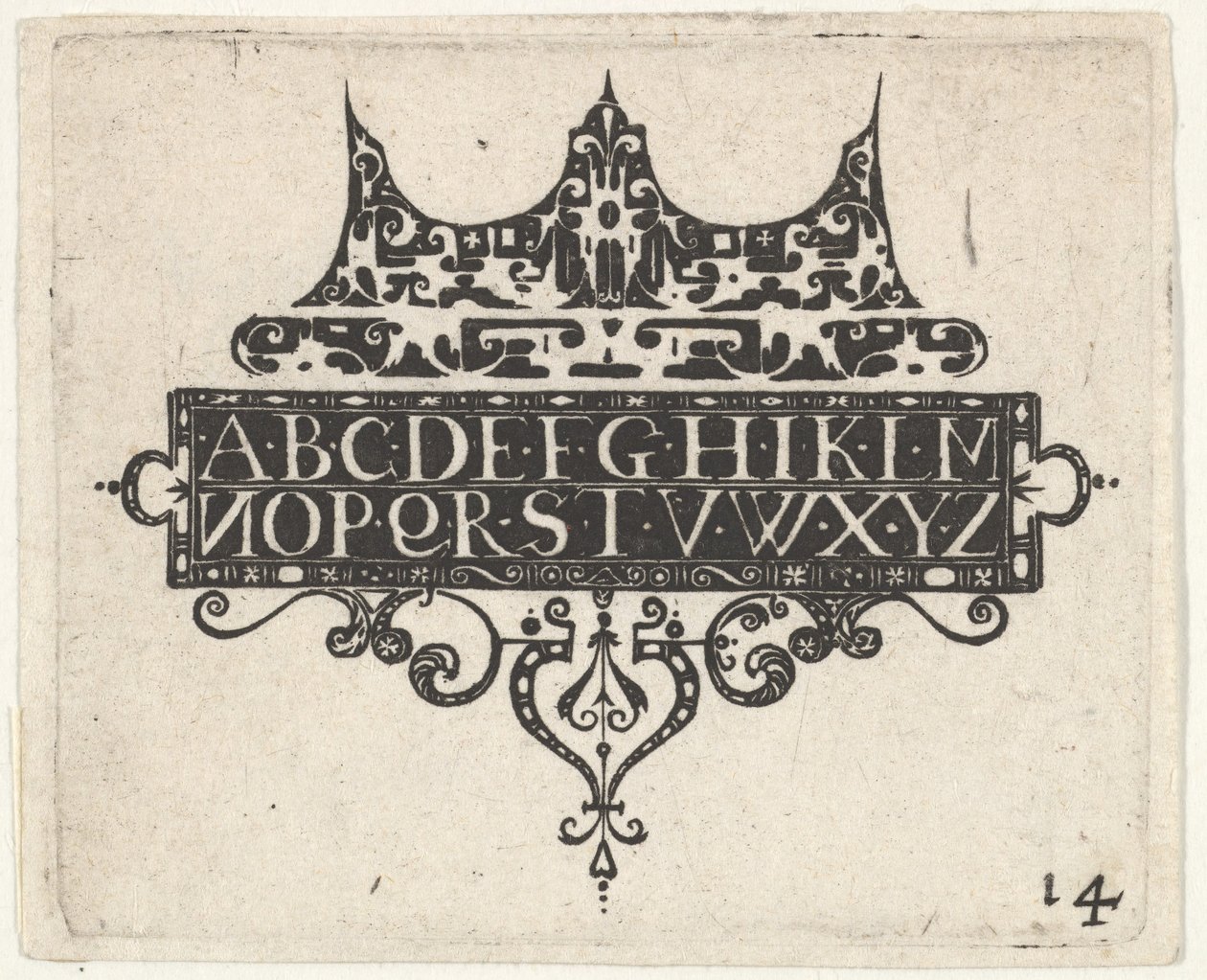 Svarttrykk med alfabetet, ca. 1620. av Claes Jansz Visscher